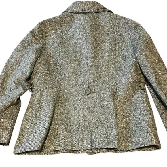 Grey Green wool jacket with black leather trim and buckles jacket. - Picture 3 of 5